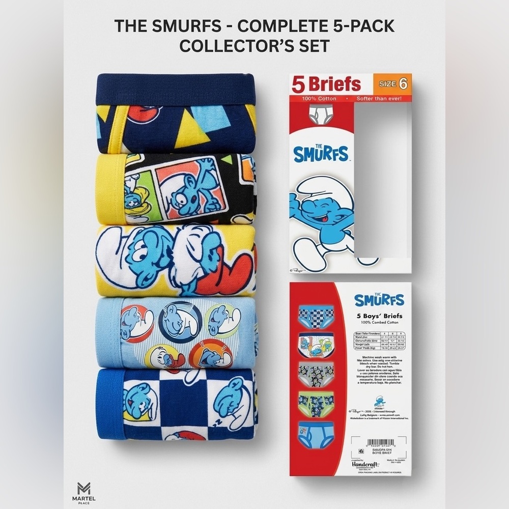 🐣⚡️ Smurfs 5-Pack Boys Briefs Size 6 | 100% Cotton NWT 💙✨ 💞